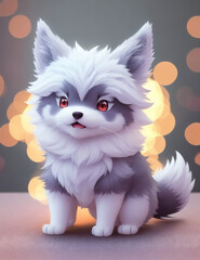 Fototapeta na wymiar Cute tiny Anime wolf. Tiny anime dog.