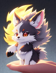 Cute tiny Anime wolf. Tiny anime dog.