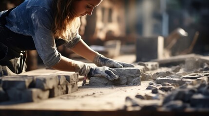 woman working as bricklayer