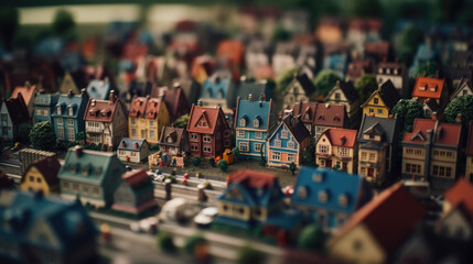 Toy village with many colored miniature houses.