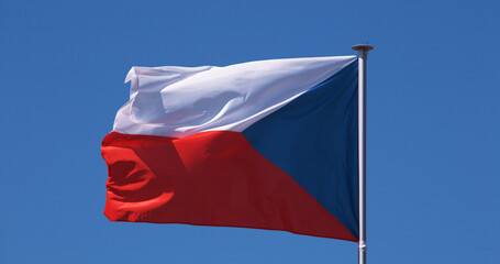Czech Flag Waving in the Wind against blue sky