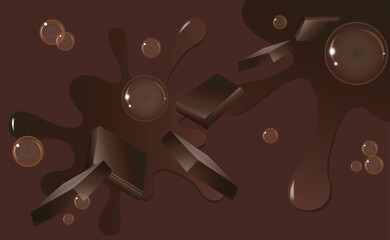 Chocolate background with bubbles and chocolate chunks