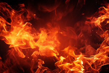 Fire flames in the Night on black background