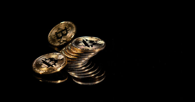 Bitcoins on Black Background. Bitcoins on Black Background