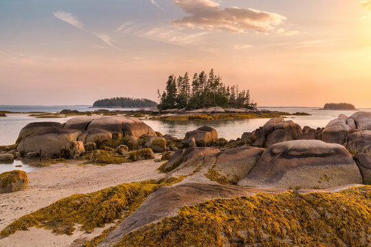 sunset at Sunset Beach in Stonington, Maine