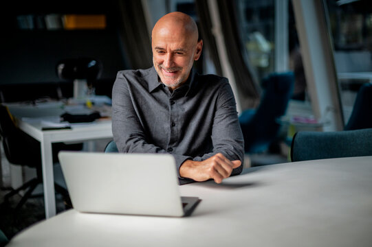 Mid aged businessman sitting in the office and using laptop for work