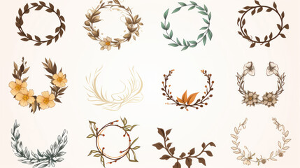 Hand-drawn floral wreaths for designs