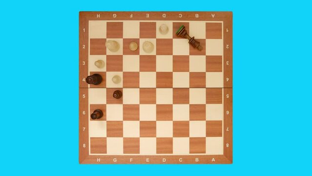 Linear checkmate with a queen and a rook in a chess game, stop motion