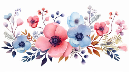 Hand-painted watercolor flowers and leaves