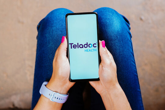 August 27, 2023, Brazil. In this photo illustration, the Teladoc Health logo seen displayed on a smartphone.