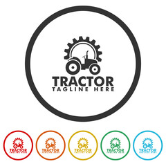 Tractor logo template. Set icons in color circle buttons
