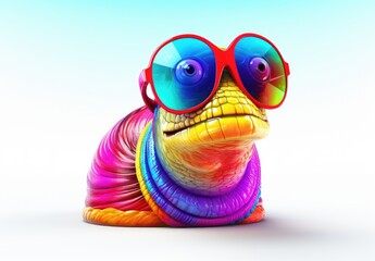Fototapeta premium Close-up of a colorful toy snail on a gradient background. Plastic figurine of rainbow color made of ceramics, plasticine and other materials. Can be printed on t-shirt, bag, postcard, etc.