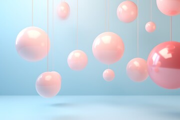 Floating spheres 3d rendering empty space for product show on pastel background. Generative AI