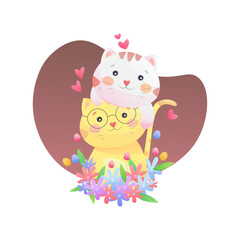 Love cute cat couple Illustration 