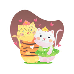 Illustration of love cat couple with heart