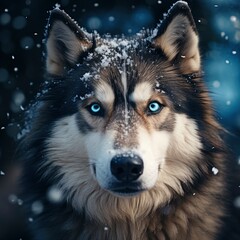 Husky close-up in winter weather.