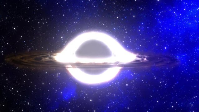 Supermassive black hole flies in the foreground against the background of a galaxy, a starry sky
