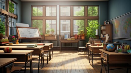 An empty classroom. Suspension of classes during quarantine. Generation AI