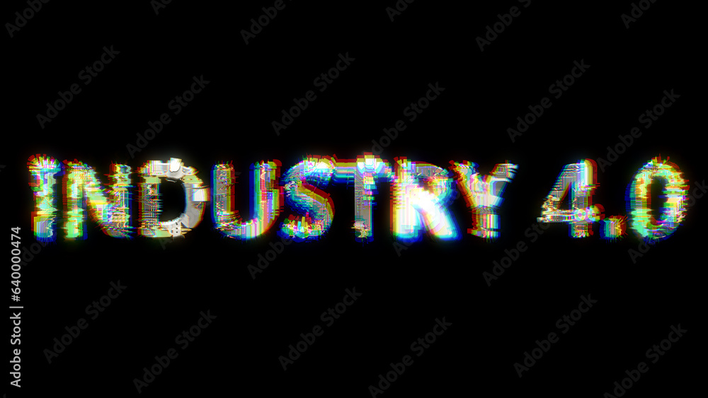 Poster glitch and chromatic aberrations cybernetic text on black, isolated - object 3d rendering