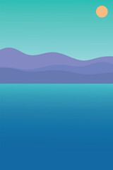 Fototapeta na wymiar Sea, sun, mountains and sky, abstract gradient background. Vector illustration.