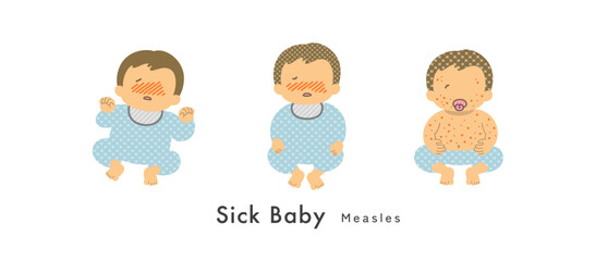 Obraz premium Stock Illustration: Sick baby _Measles
