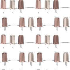 Ice cream seamless pattern vector. Caramel chocolate dessert. Line continuous hand drawn illustration. Outline backdrop. Popsicle background. Food wallpaper, kitchen print, poster, package design.