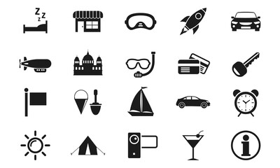 travel and holiday set icon. solid  glyph style icon