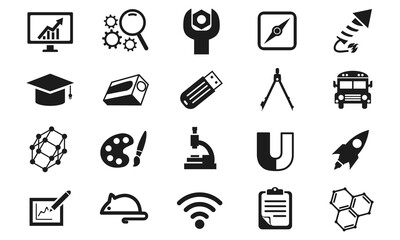 set icon education. solid glyph style icon