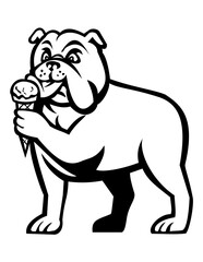 Mascot illustration of a English bulldog or British bulldog or just bulldog dog licking ice cream cone viewed from front on isolated background in black and white retro style.
