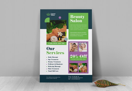 Spa & Beauty Salon Flyer Template With Green Accents