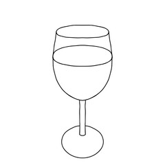 Black hand drawn illustration of a transparent wine glass isolated on a white background