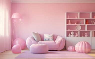 Stylish interior of a children's room in pink color. room for little girls.
