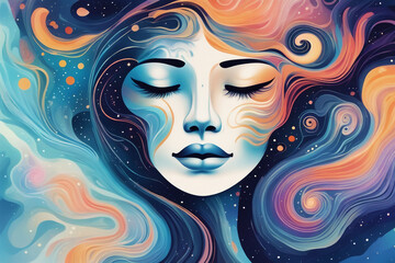 Celestial Symphony: Abstract Face in Cosmic Hues