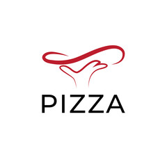 pizza spinning in the hand of chef simple vector logo