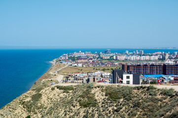 Obraz premium Beautiful view from the cape to the blue calm black sea. Anapa. Resort city.
