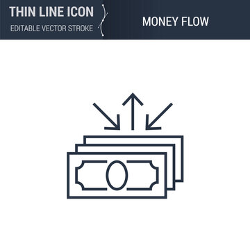 Money Flow Icon - Thin Line Business Symbol. Ideal for Web Design. Quality Outline Vector Concept. Premium, Simple, Elegant Logo