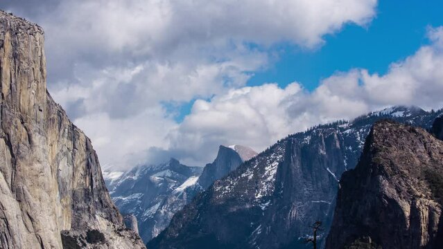 Time Lapse - Beautiful Clouds Moving Over Yosemite National Park Valley in Winter