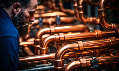 Plumbing Technician Working in Boiler Room, a Symbol of Skill and Expertise