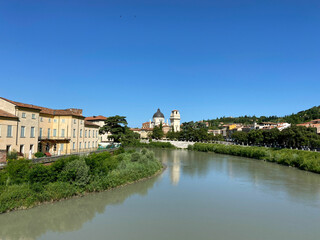 floating river Adige in Verona in Italy