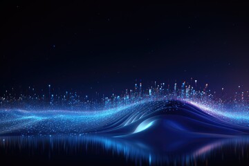 Fototapeta na wymiar Abstract technology background with glowing particles illustration, Abstract digital technology wallpaper with flowing binary waves and data points, AI Generated