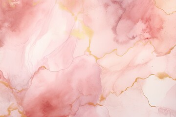 Pink abstract watercolor background. Hand drawn illustration with marble texture. Abstract dusty blush liquid watercolor background with golden cracks and stains, AI Generated