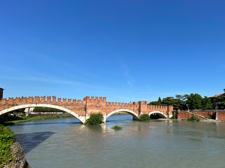 Bridge Ponte Scaligero in Verona in Italy on a sunny day