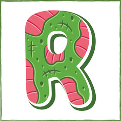 Halloween English Alphabet letter R Zombie theme drawing