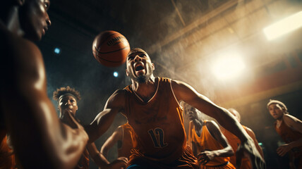 Fototapeta na wymiar Basketball players in compeiition sports match on basketball court, NBA athletes