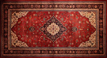 Fotobehang Top view red persian carpet on antique floor © perfectlab