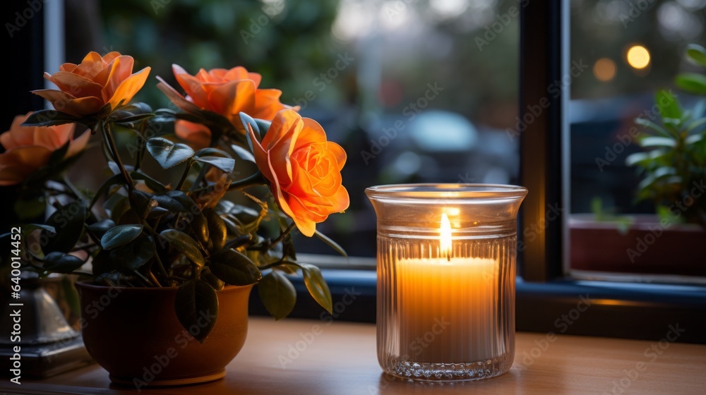 Sticker Lighted candle in the window