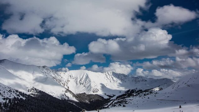 Time Lapse - Beautiful Clouds Moving over Snowcapped Mountains in Loveland Pass Colorado