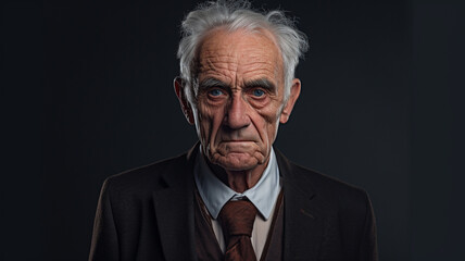 Elderly male professional photoshoot on studio background, header or banner