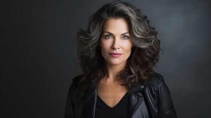 Naklejka premium Middle aged female portrait photoshoot on studio background, banner or header, for skin care or anti aging beauty product