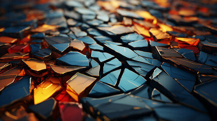 Futuristic Golden light, lava, crystal with geometric shapes. Abstract modern background